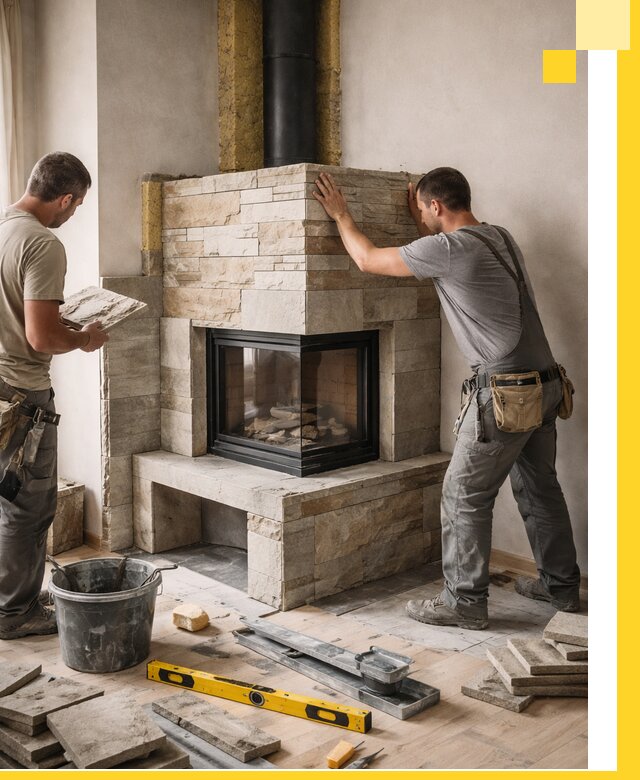 Угловые камины под ключ проект, монтаж и отделка в Калининграде