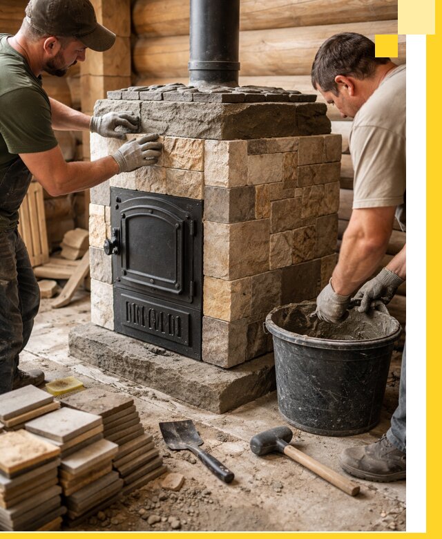 Облицовка банной печи под ключ в Калининграде: камень и плитка