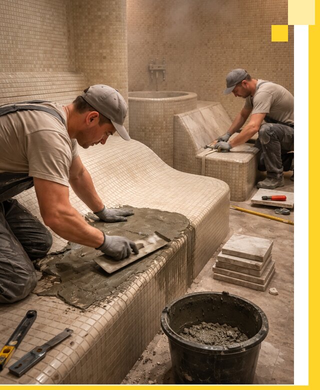 Лежаки для хамама под ключ в Калининграде, проект и монтаж