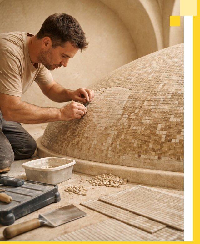 Профессиональная укладка мозаики для хамама под ключ в Калининграде