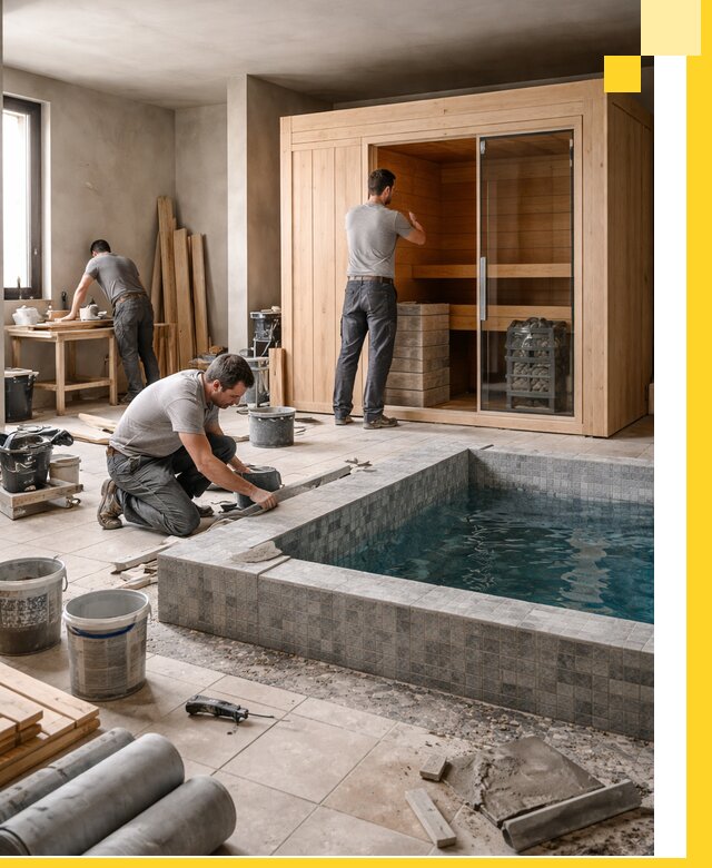 SPA зоны под ключ с бассейном сауной и печью в Калининграде